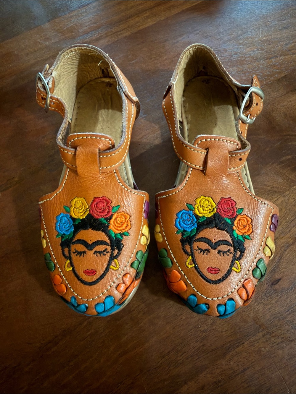 Frida Kahlo Embroidered Leather Huarache Sandals Kids 12
